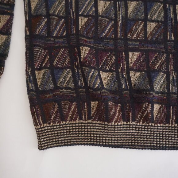 VTG TSR Textured Knit Sweater Brown Multi Retro Geometric Eclectic Grandpa XL - Picture 6 of 10